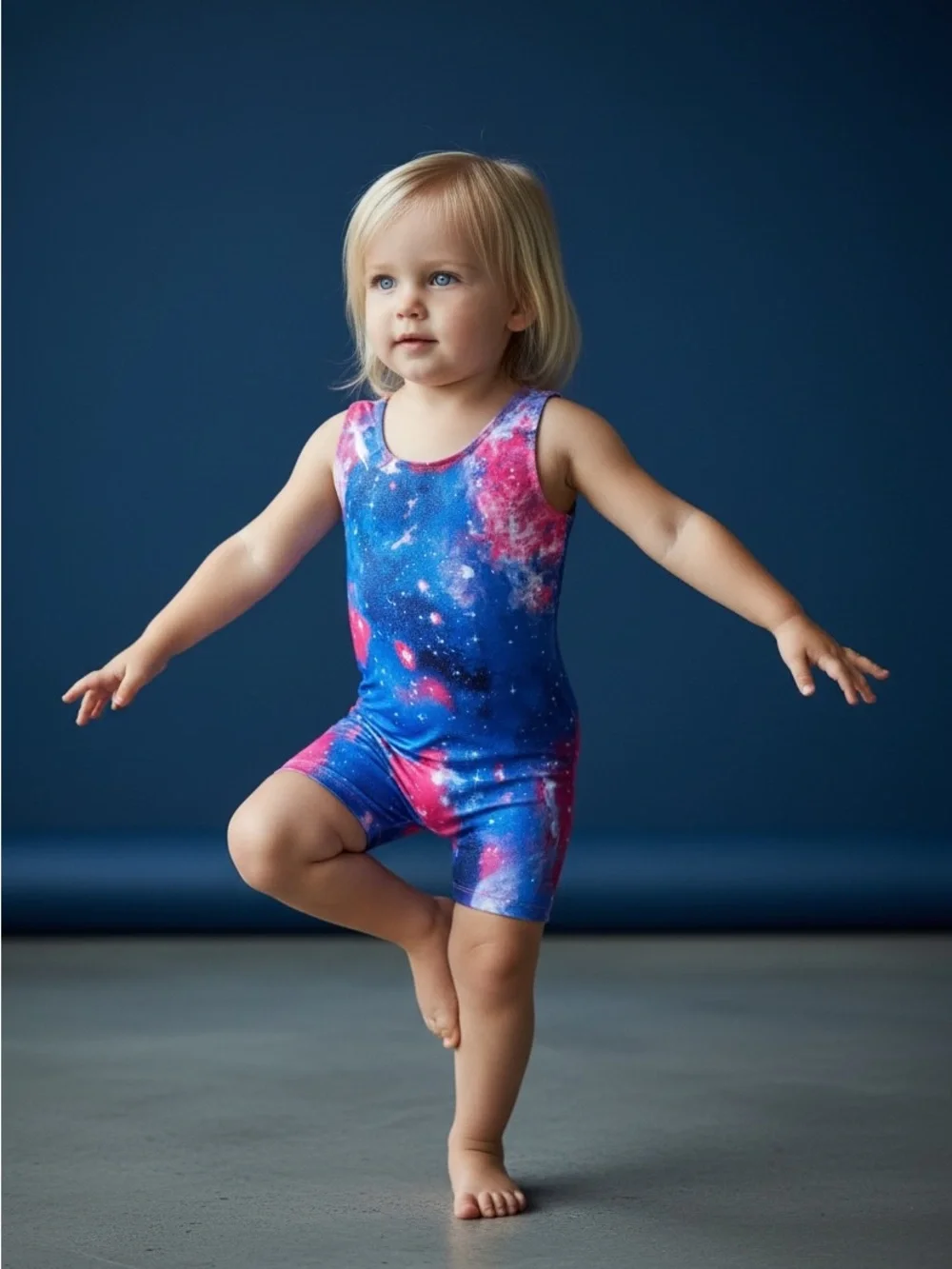 Girls Gymnastics Leotard Unitard Size 4 Galaxy Space Print Bikotard Sparkly Blue